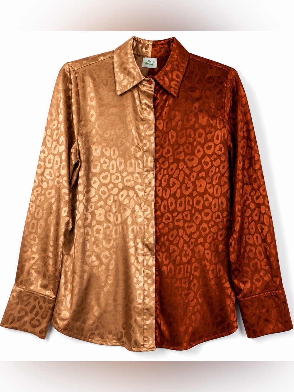 Blue Buttercup Leopard Jacquard Satin Colorblock Blouse M